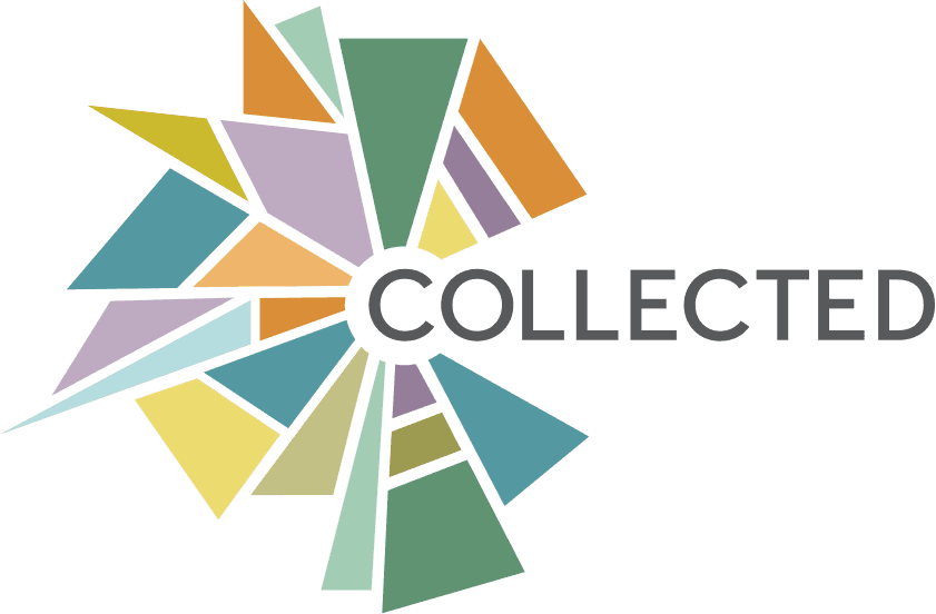 Logo. Geometric multicolored shapes forming a circular pattern next to the word COLLECTED.